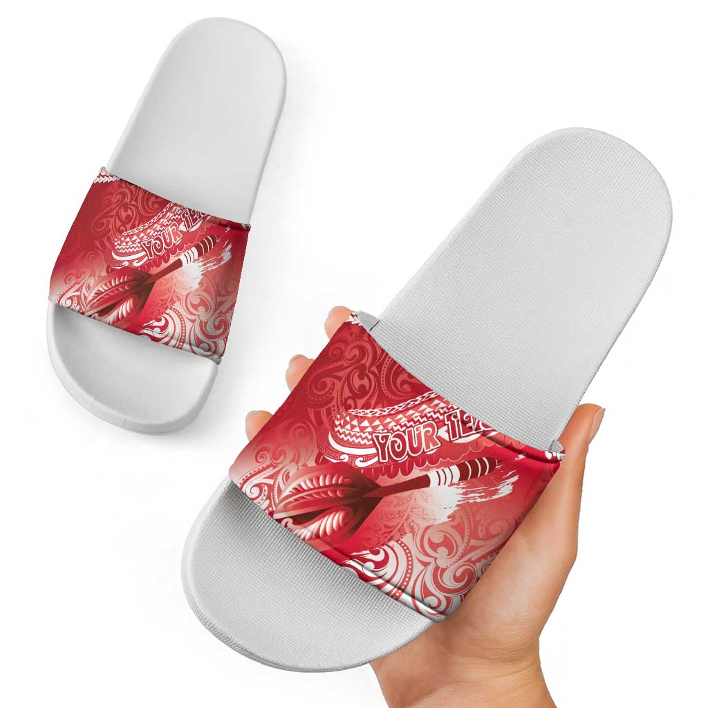 Personalised New Zealand Aotearoa Darts Masters Slide Sandals Maori Art Tattoo with Tribal Dart Symbol Red LT03 - Polynesian Pride