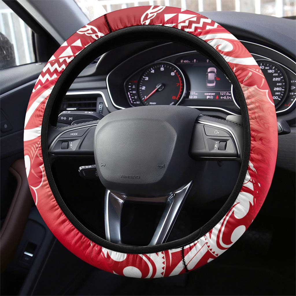 New Zealand Aotearoa Darts Masters Steering Wheel Cover Maori Art Tattoo with Tribal Dart Symbol Red LT03 - Polynesian Pride