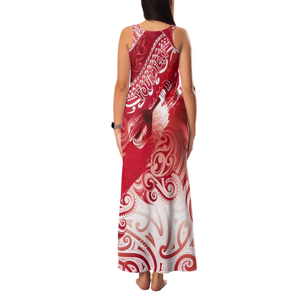 Personalised New Zealand Aotearoa Darts Masters Tank Maxi Dress Maori Art Tattoo with Tribal Dart Symbol Red LT03 - Polynesian Pride