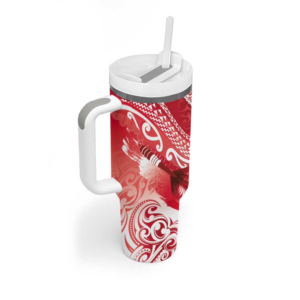 Personalised New Zealand Aotearoa Darts Masters Tumbler With Handle Maori Art Tattoo with Tribal Dart Symbol Red LT03 - Polynesian Pride