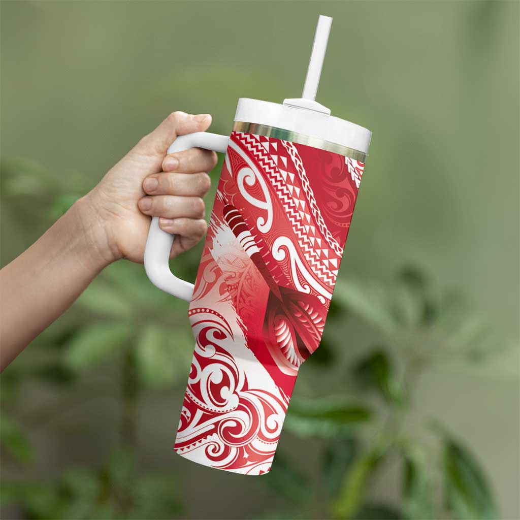 Personalised New Zealand Aotearoa Darts Masters Tumbler With Handle Maori Art Tattoo with Tribal Dart Symbol Red LT03 - Polynesian Pride