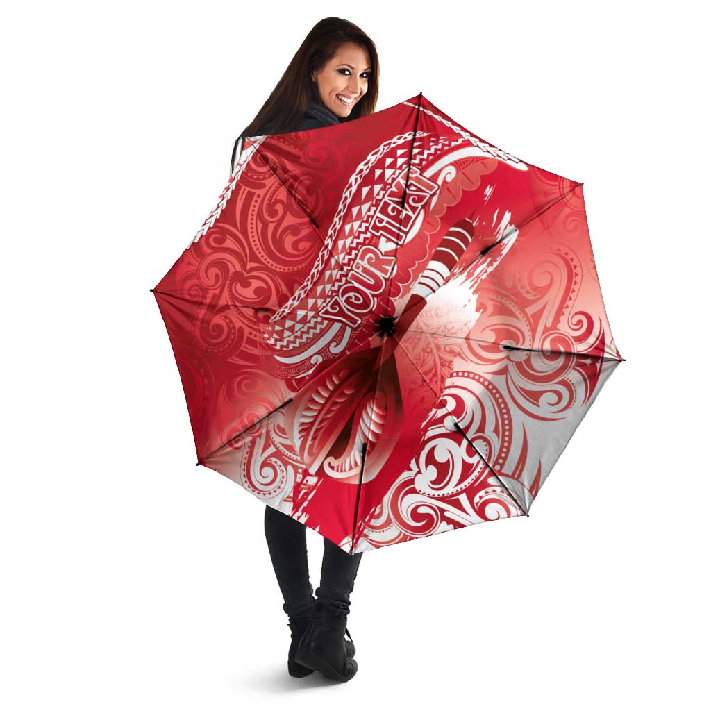 Personalised New Zealand Aotearoa Darts Masters Umbrella Maori Art Tattoo with Tribal Dart Symbol Red - Polynesian Pride