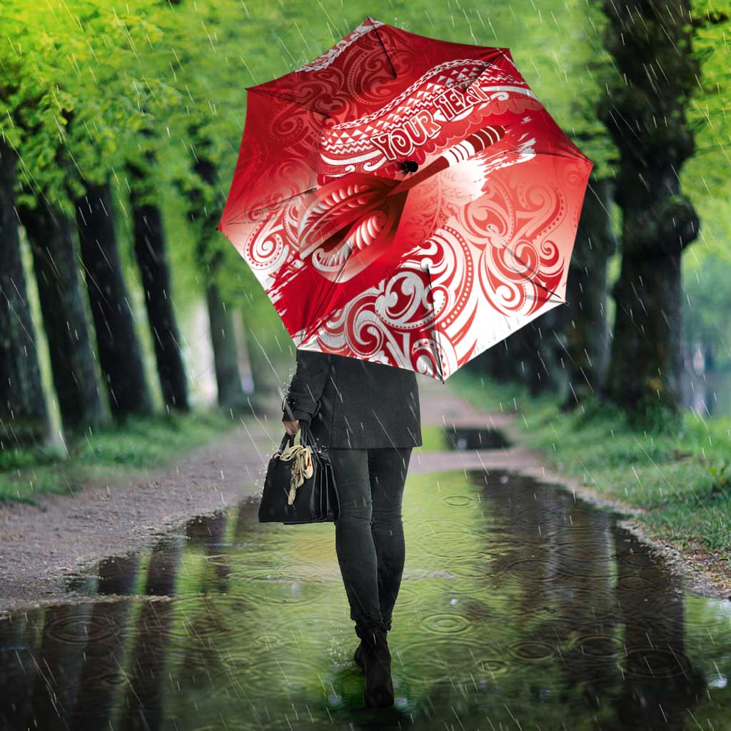 Personalised New Zealand Aotearoa Darts Masters Umbrella Maori Art Tattoo with Tribal Dart Symbol Red - Polynesian Pride