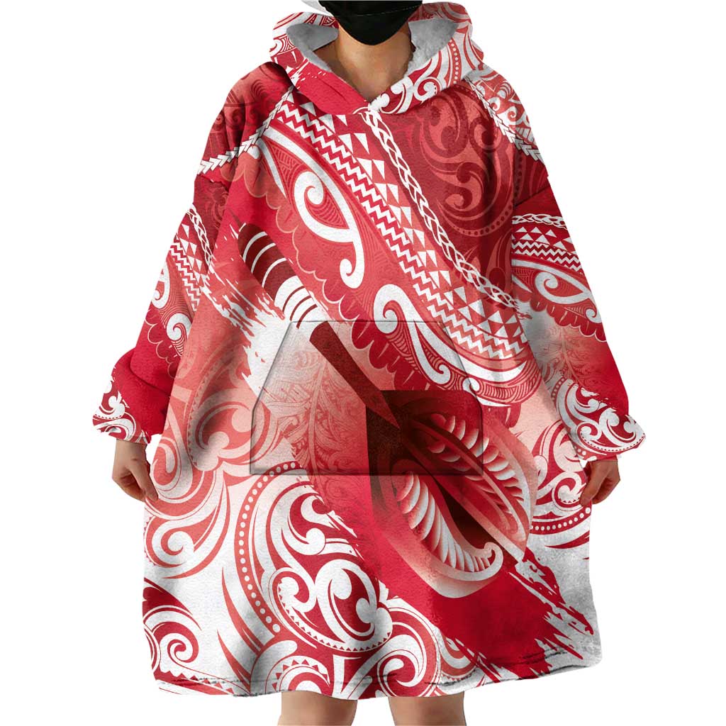 Personalised New Zealand Aotearoa Darts Masters Wearable Blanket Hoodie Maori Art Tattoo with Tribal Dart Symbol Red LT03 - Polynesian Pride