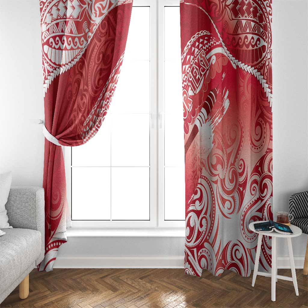 Personalised New Zealand Aotearoa Darts Masters Window Curtain Maori Art Tattoo with Tribal Dart Symbol Red - Polynesian Pride