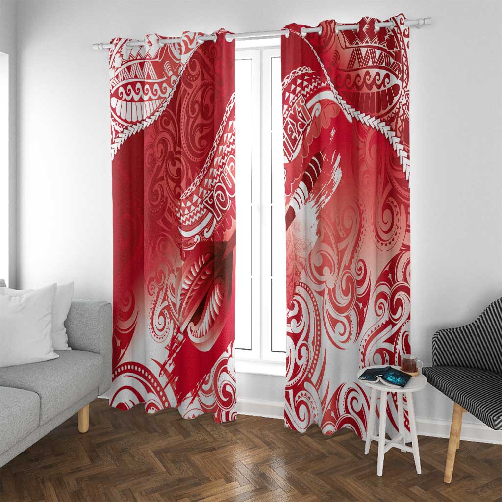 Personalised New Zealand Aotearoa Darts Masters Window Curtain Maori Art Tattoo with Tribal Dart Symbol Red - Polynesian Pride