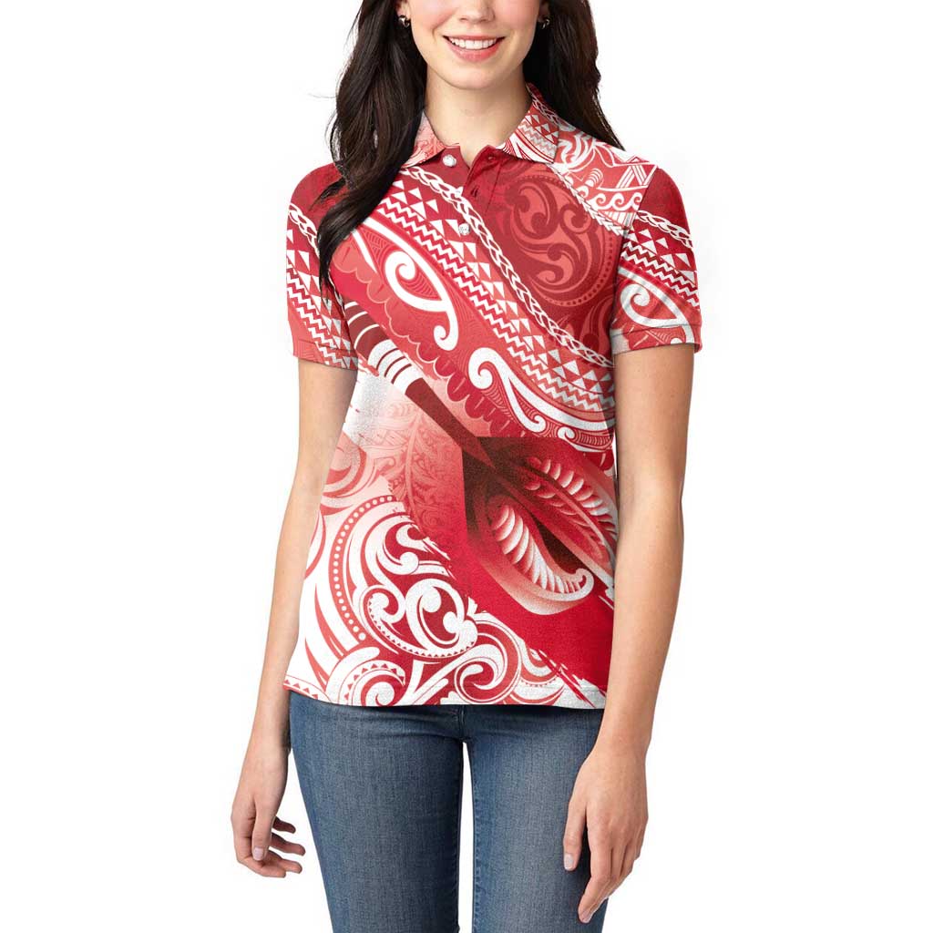 Personalised New Zealand Aotearoa Darts Masters Women Polo Shirt Maori Art Tattoo with Tribal Dart Symbol Red LT03 - Polynesian Pride