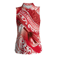 Personalised New Zealand Aotearoa Darts Masters Women Sleeveless Polo Shirt Maori Art Tattoo with Tribal Dart Symbol Red LT03 Female Red - Polynesian Pride