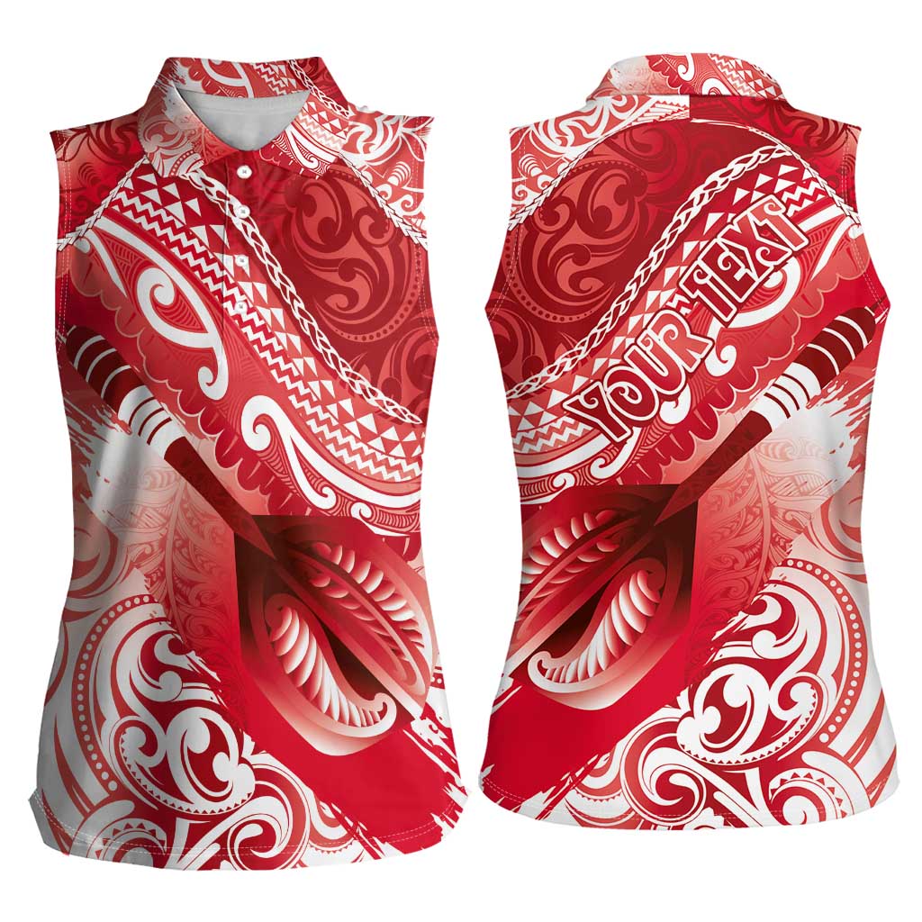 Personalised New Zealand Aotearoa Darts Masters Women Sleeveless Polo Shirt Maori Art Tattoo with Tribal Dart Symbol Red LT03 - Polynesian Pride