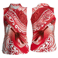 Personalised New Zealand Aotearoa Darts Masters Women Sleeveless Polo Shirt Maori Art Tattoo with Tribal Dart Symbol Red LT03 - Polynesian Pride