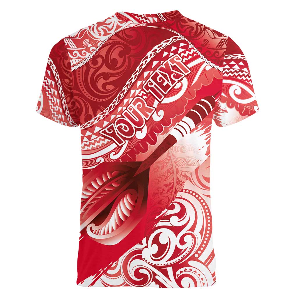 Personalised New Zealand Aotearoa Darts Masters Women V-Neck T-Shirt Maori Art Tattoo with Tribal Dart Symbol Red LT03 - Polynesian Pride