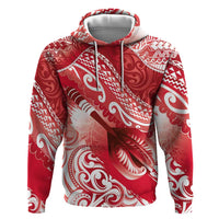 Personalised New Zealand Aotearoa Darts Masters Zip Hoodie Maori Art Tattoo with Tribal Dart Symbol Red LT03 Pullover Hoodie Red - Polynesian Pride
