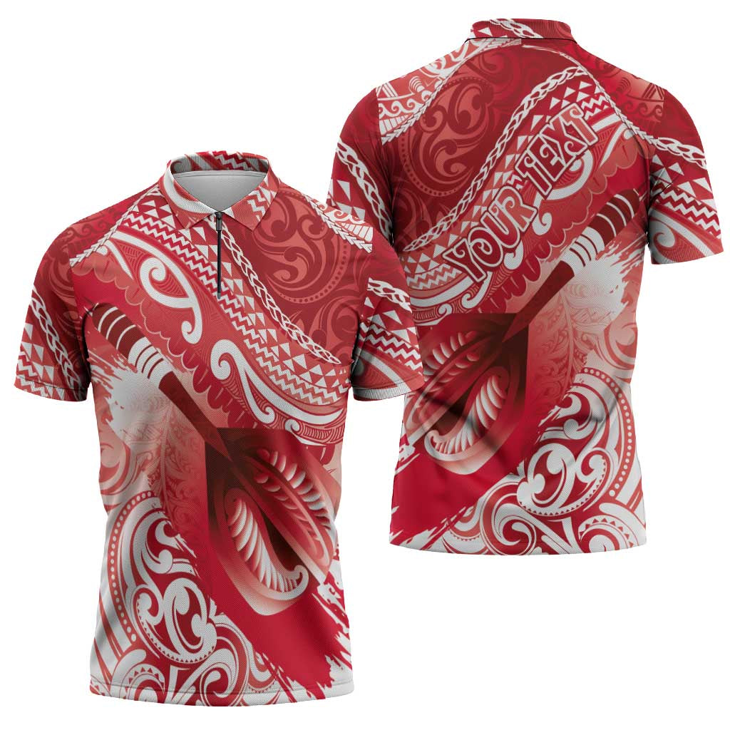 Personalised New Zealand Aotearoa Darts Masters Zipper Polo Shirt Maori Art Tattoo with Tribal Dart Symbol Red LT03 - Polynesian Pride