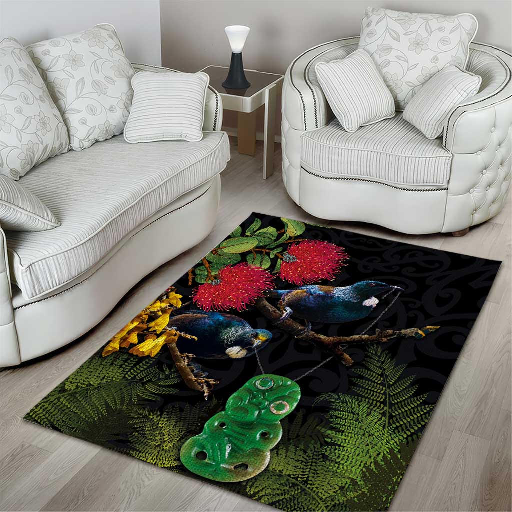 New Zealand Tui Area Rug Guardians of the Hei Tiki - Maori Art and Plants LT03 - Polynesian Pride