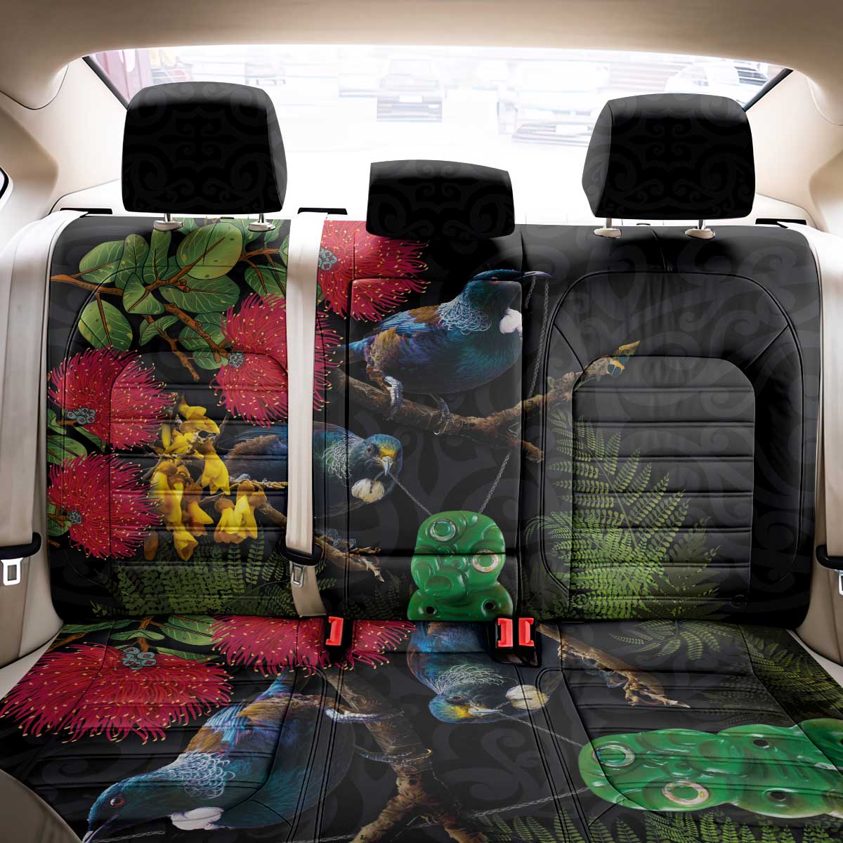 New Zealand Tui Back Car Seat Cover Guardians of the Hei Tiki - Maori Art and Plants LT03 - Polynesian Pride
