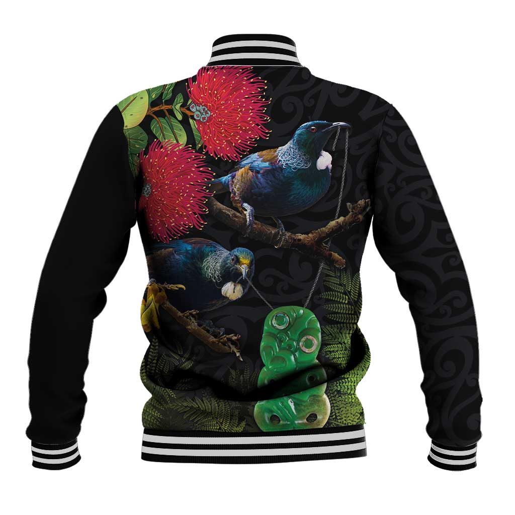 New Zealand Tui Baseball Jacket Guardians of the Hei Tiki - Maori Art and Plants LT03 - Polynesian Pride