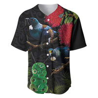 New Zealand Tui Baseball Jersey Guardians of the Hei Tiki - Maori Art and Plants LT03 Black - Polynesian Pride