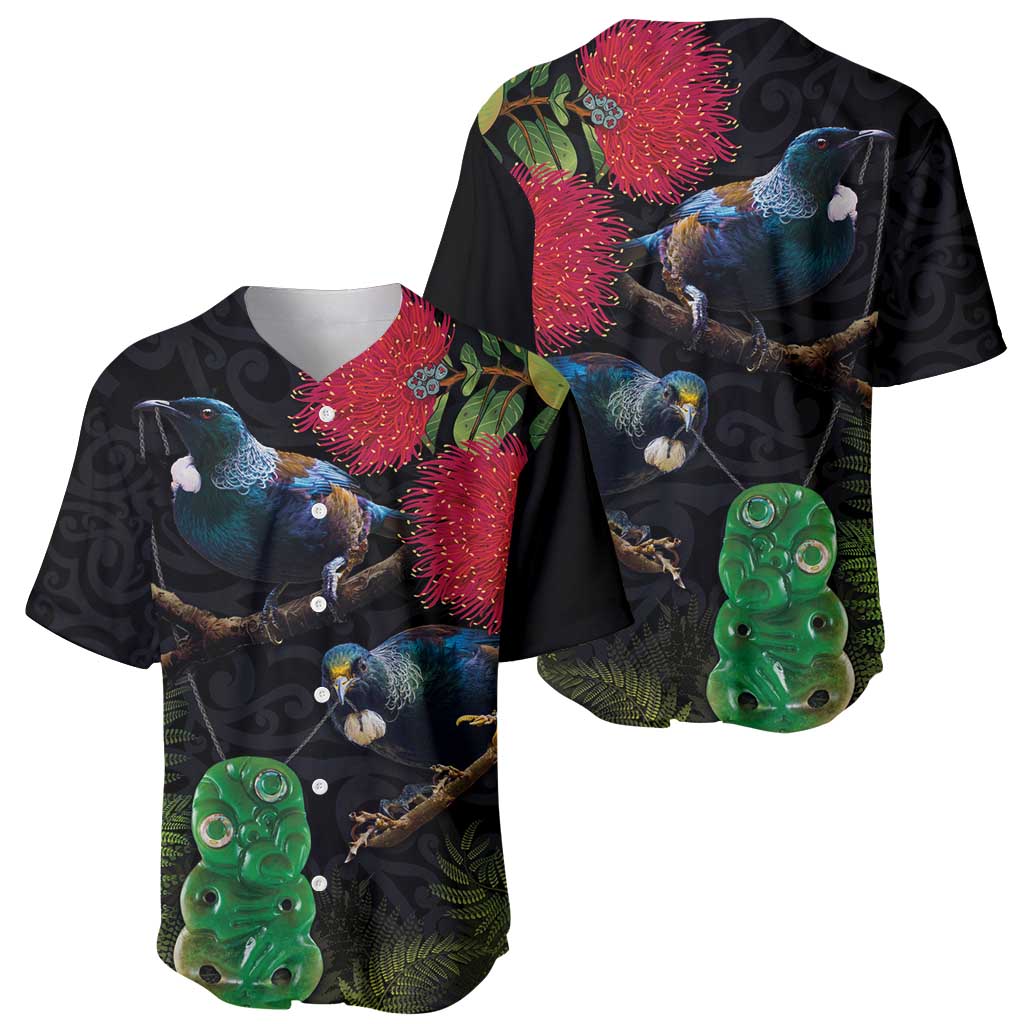 New Zealand Tui Baseball Jersey Guardians of the Hei Tiki - Maori Art and Plants LT03 - Polynesian Pride