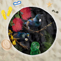New Zealand Tui Beach Blanket Guardians of the Hei Tiki - Maori Art and Plants LT03 One Size 150cm Black - Polynesian Pride