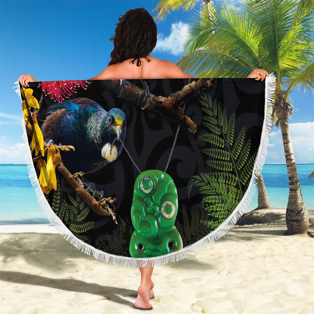 New Zealand Tui Beach Blanket Guardians of the Hei Tiki - Maori Art and Plants LT03 - Polynesian Pride