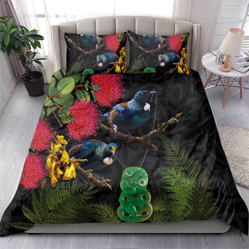 New Zealand Tui Bedding Set Guardians of the Hei Tiki - Maori Art and Plants LT03 - Polynesian Pride