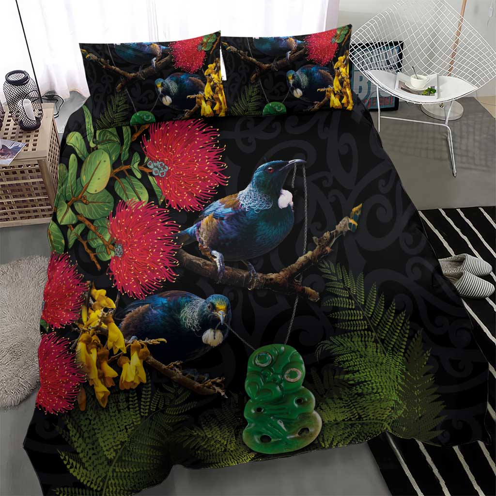 New Zealand Tui Bedding Set Guardians of the Hei Tiki - Maori Art and Plants LT03 - Polynesian Pride