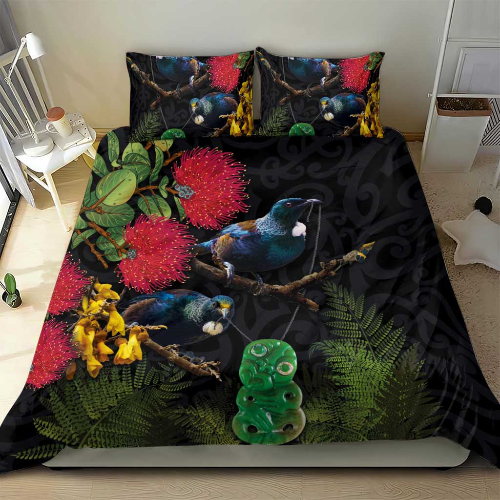 New Zealand Tui Bedding Set Guardians of the Hei Tiki - Maori Art and Plants LT03 - Polynesian Pride