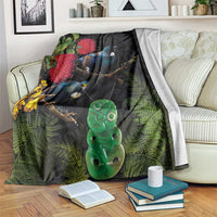 New Zealand Tui Blanket Guardians of the Hei Tiki - Maori Art and Plants LT03 Black - Polynesian Pride