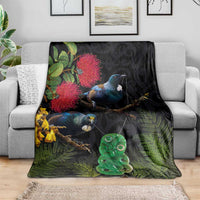 New Zealand Tui Blanket Guardians of the Hei Tiki - Maori Art and Plants LT03 - Polynesian Pride