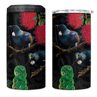 New Zealand Tui 4 in 1 Can Cooler Tumbler Guardians of the Hei Tiki - Maori Art and Plants LT03 One Size: 16 oz Black - Polynesian Pride