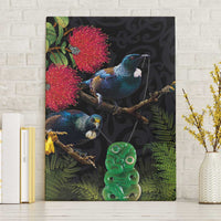 New Zealand Tui Canvas Wall Art Guardians of the Hei Tiki - Maori Art and Plants LT03 Without Frame Black - Polynesian Pride