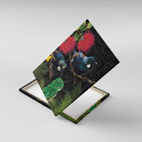New Zealand Tui Canvas Wall Art Guardians of the Hei Tiki - Maori Art and Plants LT03 With Frame Black - Polynesian Pride