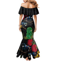New Zealand Tui Family Matching Mermaid Dress and Hawaiian Shirt Guardians of the Hei Tiki - Maori Art and Plants LT03 - Polynesian Pride