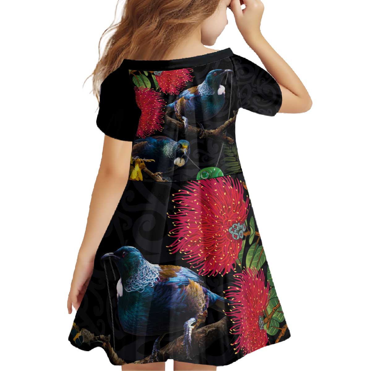 New Zealand Tui Family Matching Off The Shoulder Long Sleeve Dress and Hawaiian Shirt Guardians of the Hei Tiki - Maori Art and Plants LT03 - Polynesian Pride
