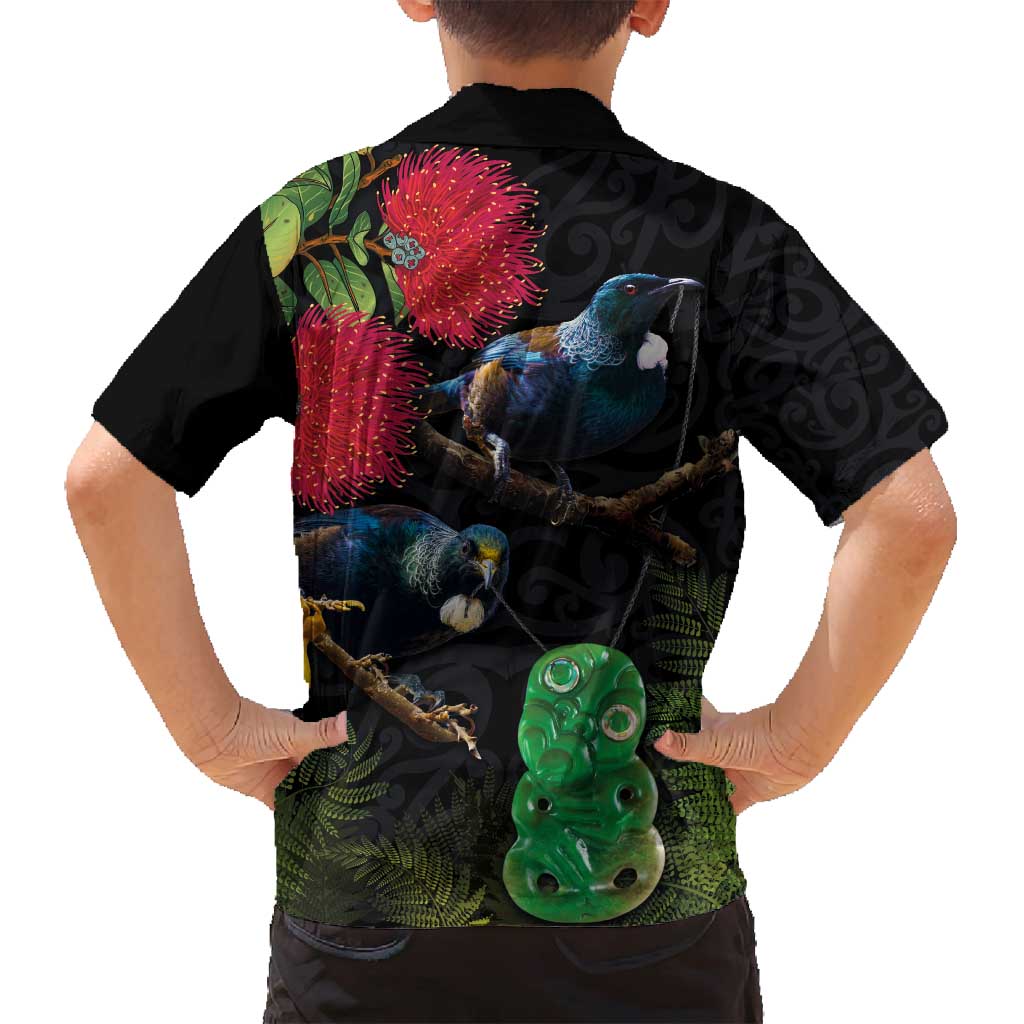 New Zealand Tui Family Matching Off Shoulder Short Dress and Hawaiian Shirt Guardians of the Hei Tiki - Maori Art and Plants LT03 - Polynesian Pride