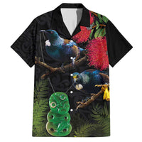 New Zealand Tui Family Matching Off Shoulder Short Dress and Hawaiian Shirt Guardians of the Hei Tiki - Maori Art and Plants LT03 Dad's Shirt - Short Sleeve Black - Polynesian Pride