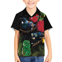 New Zealand Tui Family Matching Off Shoulder Short Dress and Hawaiian Shirt Guardians of the Hei Tiki - Maori Art and Plants LT03 Son's Shirt Black - Polynesian Pride