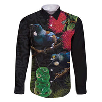 New Zealand Tui Family Matching Short Sleeve Bodycon Dress and Hawaiian Shirt Guardians of the Hei Tiki - Maori Art and Plants LT03 Dad's Shirt - Long Sleeve Black - Polynesian Pride