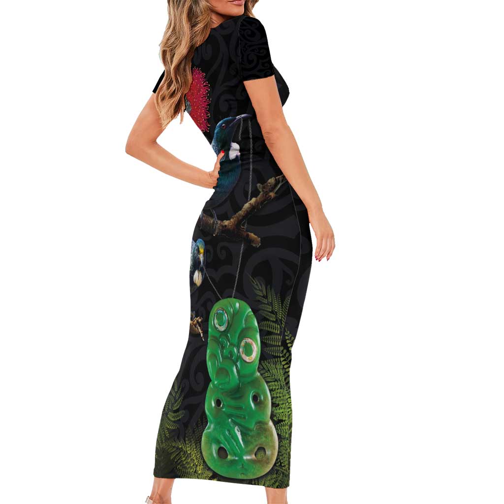 New Zealand Tui Family Matching Short Sleeve Bodycon Dress and Hawaiian Shirt Guardians of the Hei Tiki - Maori Art and Plants LT03 - Polynesian Pride