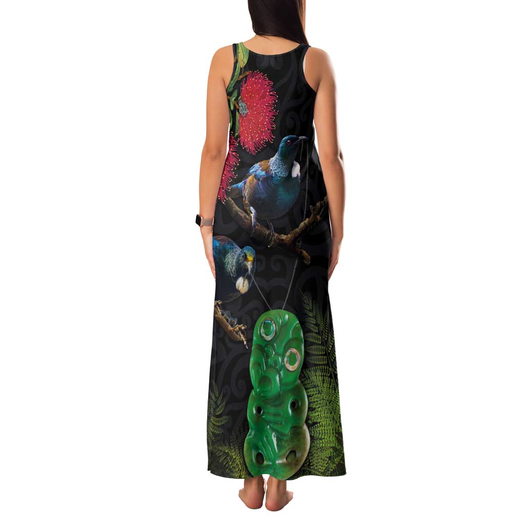 New Zealand Tui Family Matching Tank Maxi Dress and Hawaiian Shirt Guardians of the Hei Tiki - Maori Art and Plants LT03 - Polynesian Pride