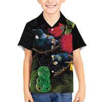 New Zealand Tui Kid Hawaiian Shirt Guardians of the Hei Tiki - Maori Art and Plants LT03 Kid Black - Polynesian Pride
