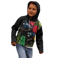 New Zealand Tui Kid Hoodie Guardians of the Hei Tiki - Maori Art and Plants LT03 - Polynesian Pride