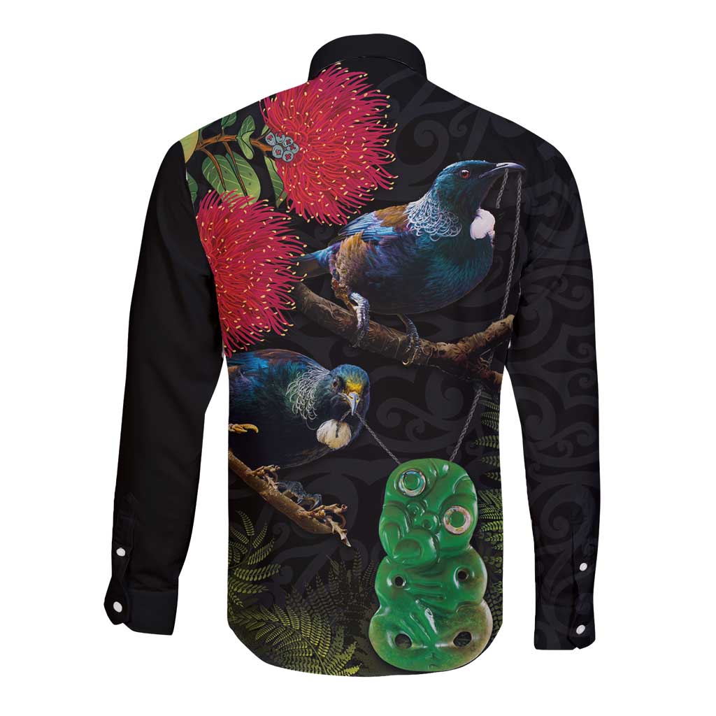 New Zealand Tui Long Sleeve Button Shirt Guardians of the Hei Tiki - Maori Art and Plants LT03 - Polynesian Pride