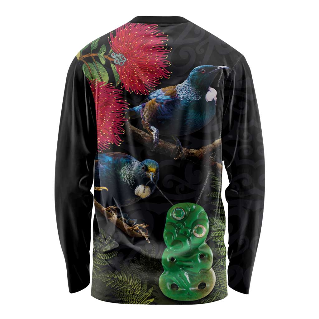 New Zealand Tui Long Sleeve Shirt Guardians of the Hei Tiki - Maori Art and Plants LT03 - Polynesian Pride