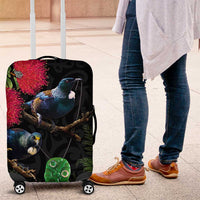 New Zealand Tui Luggage Cover Guardians of the Hei Tiki - Maori Art and Plants LT03 Black - Polynesian Pride