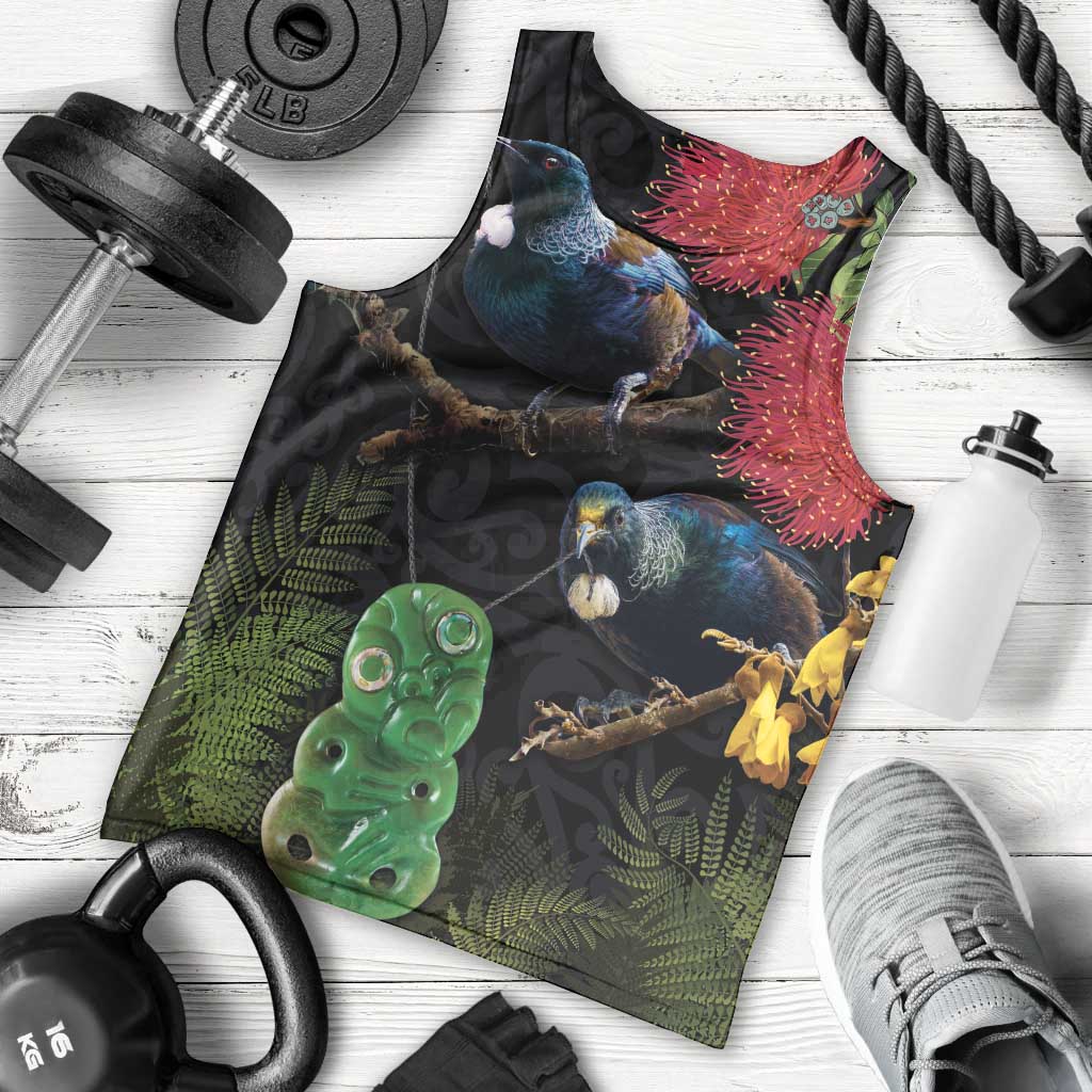 New Zealand Tui Men Tank Top Guardians of the Hei Tiki - Maori Art and Plants