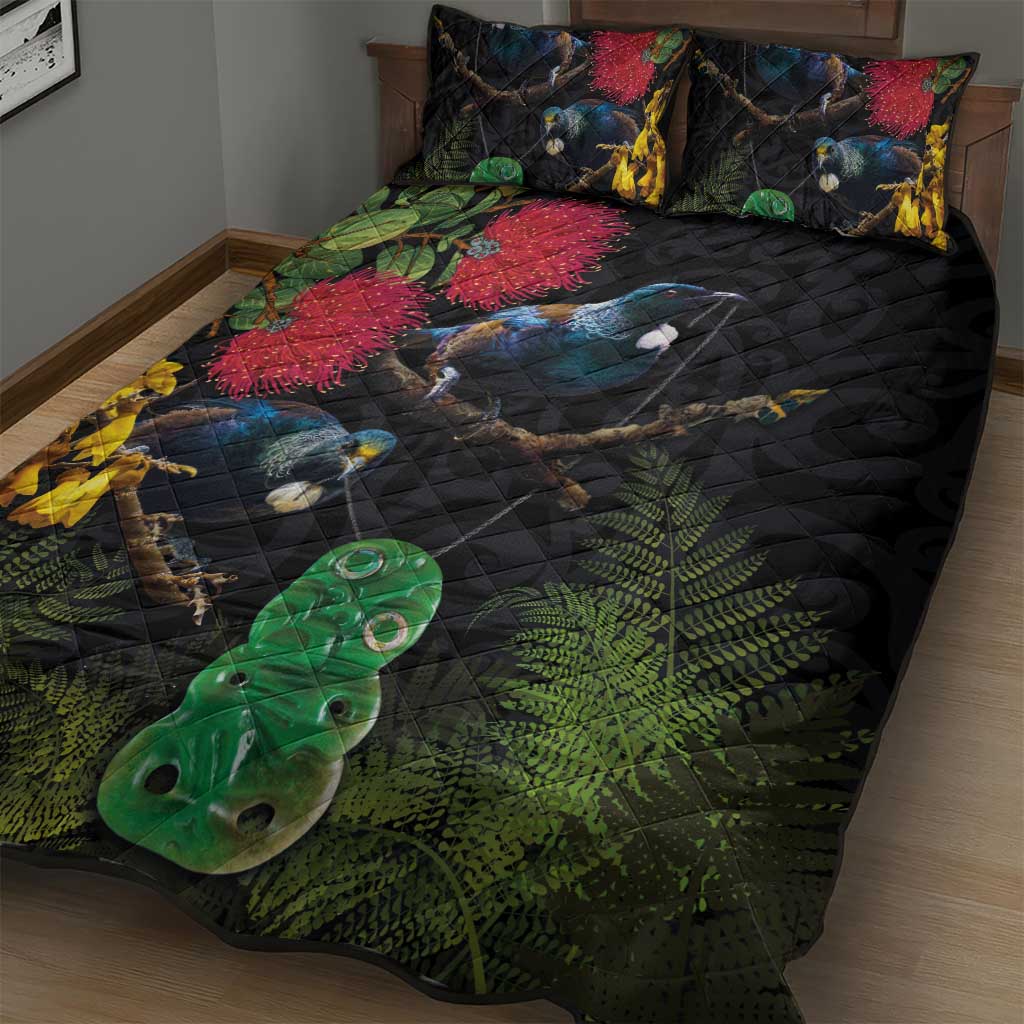 New Zealand Tui Quilt Bed Set Guardians of the Hei Tiki - Maori Art and Plants LT03 - Polynesian Pride