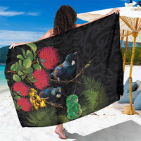 New Zealand Tui Sarong Guardians of the Hei Tiki - Maori Art and Plants LT03 One Size 44 x 66 inches Black - Polynesian Pride