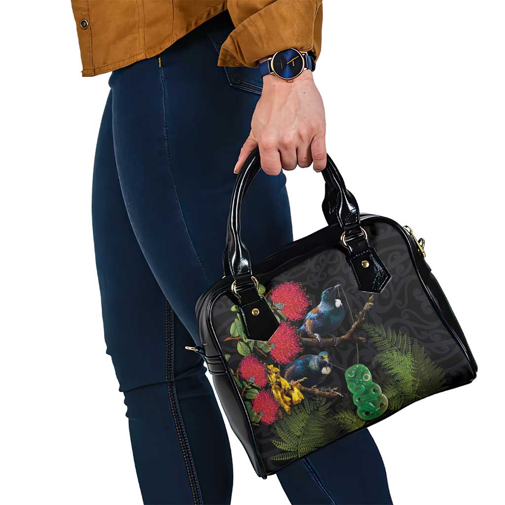New Zealand Tui Shoulder Handbag Guardians of the Hei Tiki - Maori Art and Plants LT03 - Polynesian Pride