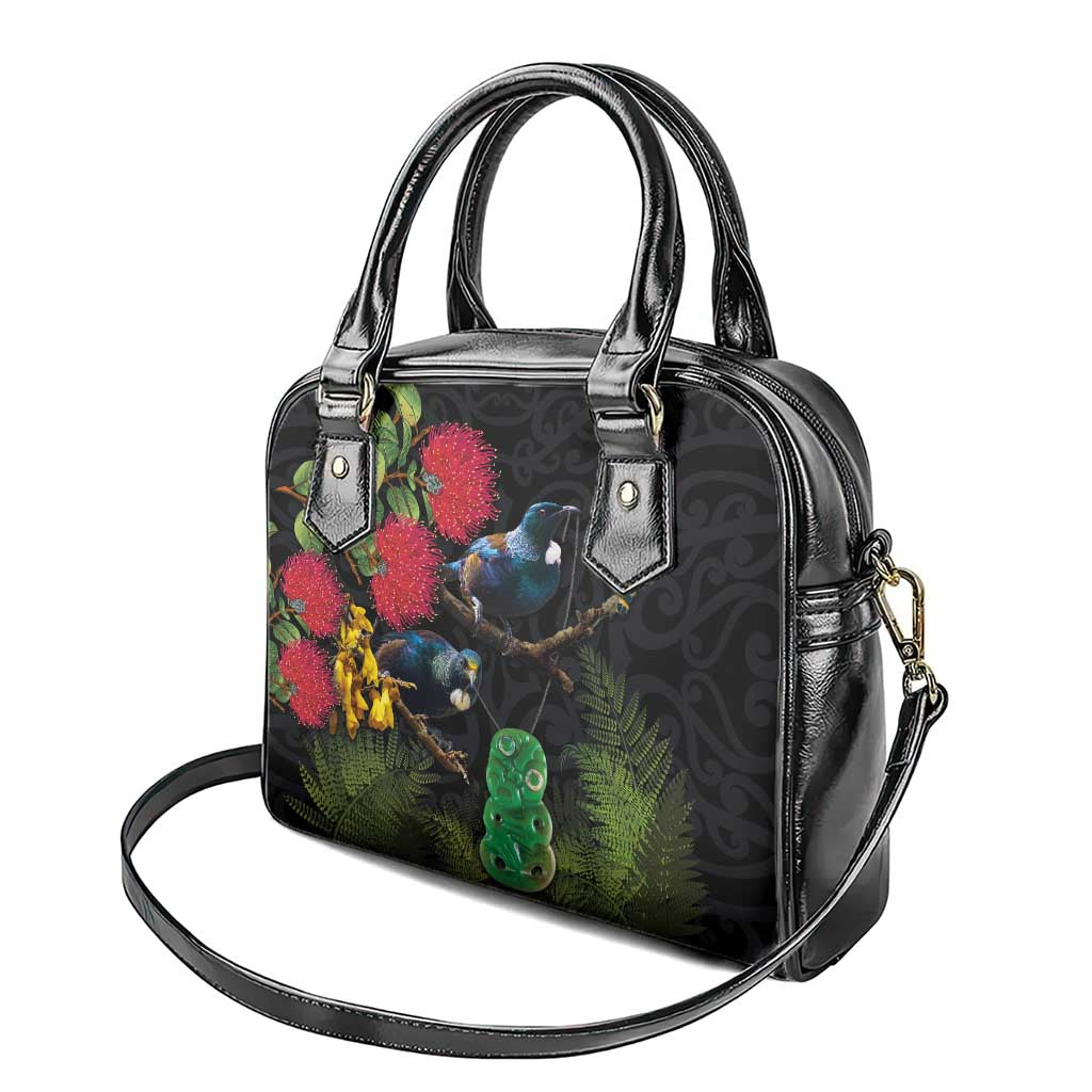 New Zealand Tui Shoulder Handbag Guardians of the Hei Tiki - Maori Art and Plants LT03 - Polynesian Pride